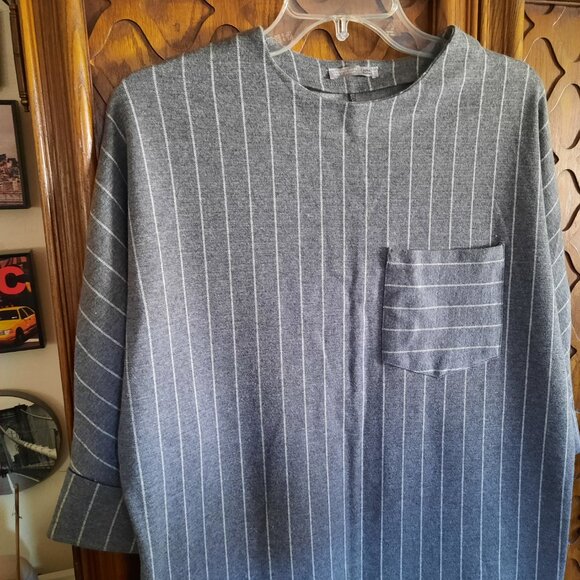 ZARA Gray Pinstripe Dolman Sleeve Pocket Cocoon Tunic Shift Dress - Size S - Picture 5 of 16